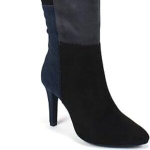 RIALTO Womens Blue Colorblock Carpio Almond Toe Stiletto Zip-Up Dress Boots 9